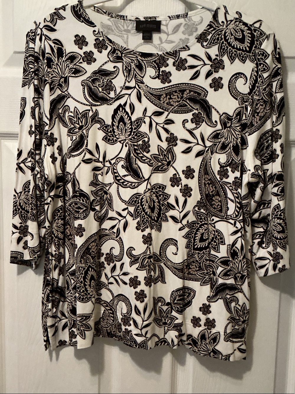 J. Jill Black and White Paisley Floral Long Sleeve Top